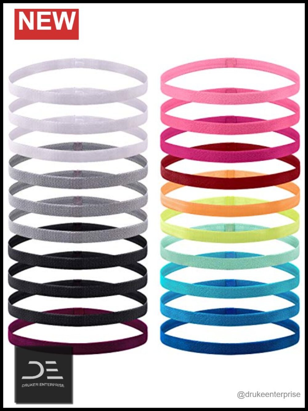 20 Pack Non-Slip Silicone Elastic Sport Headbands for Women Men Yoga Running